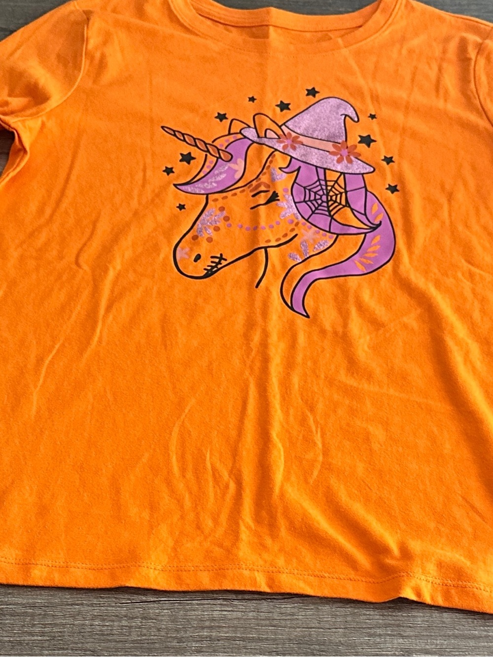 Girls' Orange Unicorn Graphic Tee
